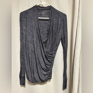 Athleta Heather Black Gray Odyssey Ruched Surplice Wrap Top